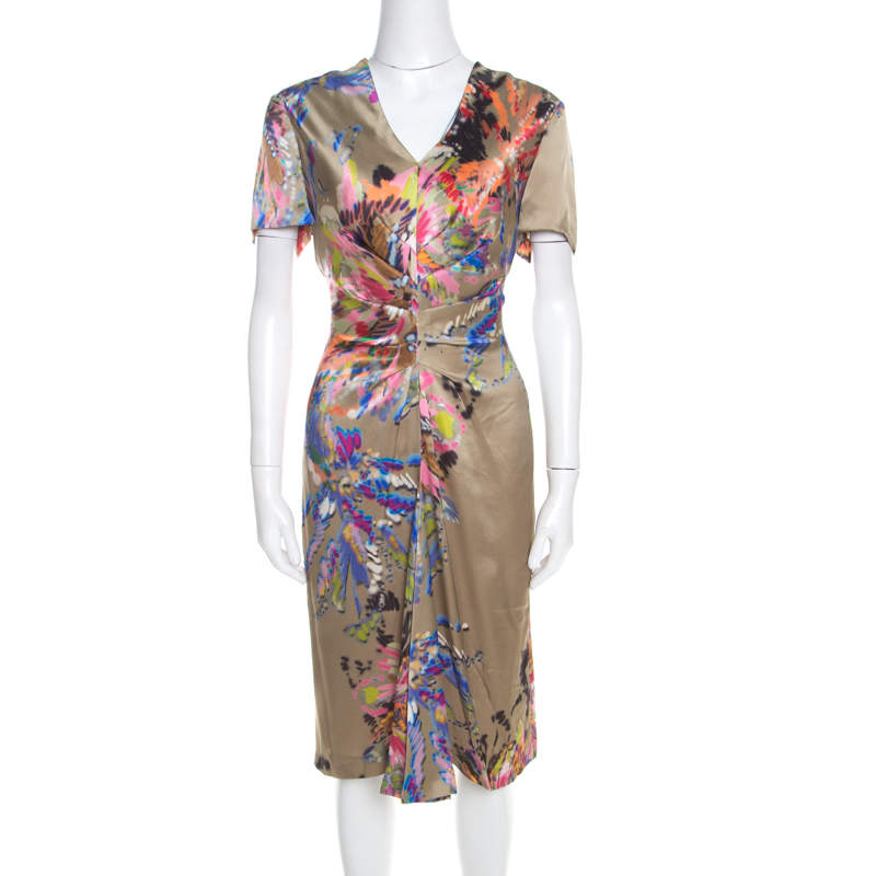 Escada Multicolor Fantasy Print Silk Inverted Pleat Front Dress M
