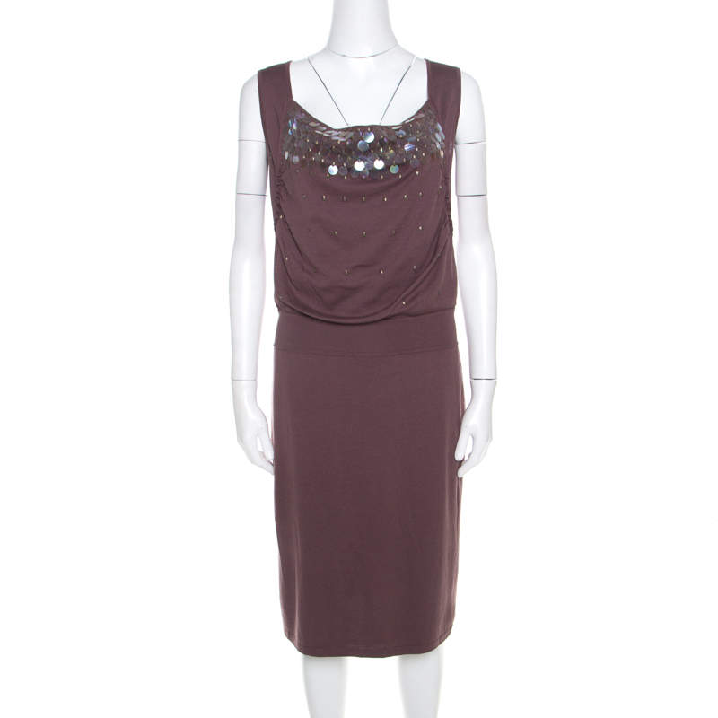 Escada Mauve Silk Cotton Iridescent Paillette Embellsihed Shawn Dress M