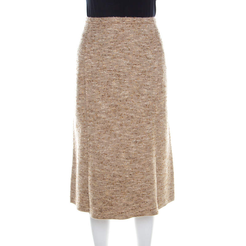 Escada Beige Wool Tweed Paneled A Line Skirt L