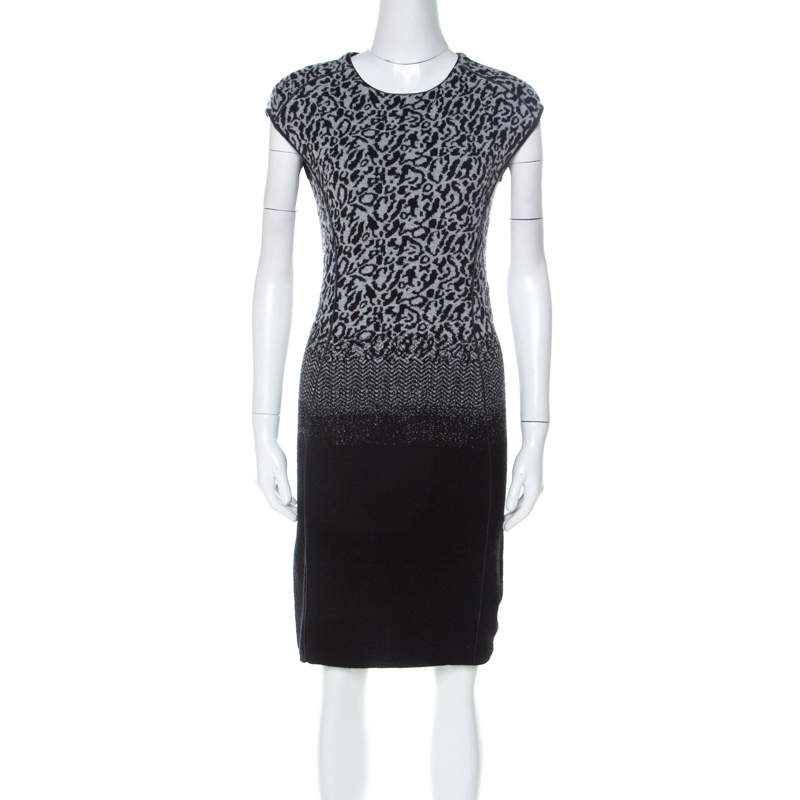Escada Black and Grey Ombre Knit Sintala Dress S 