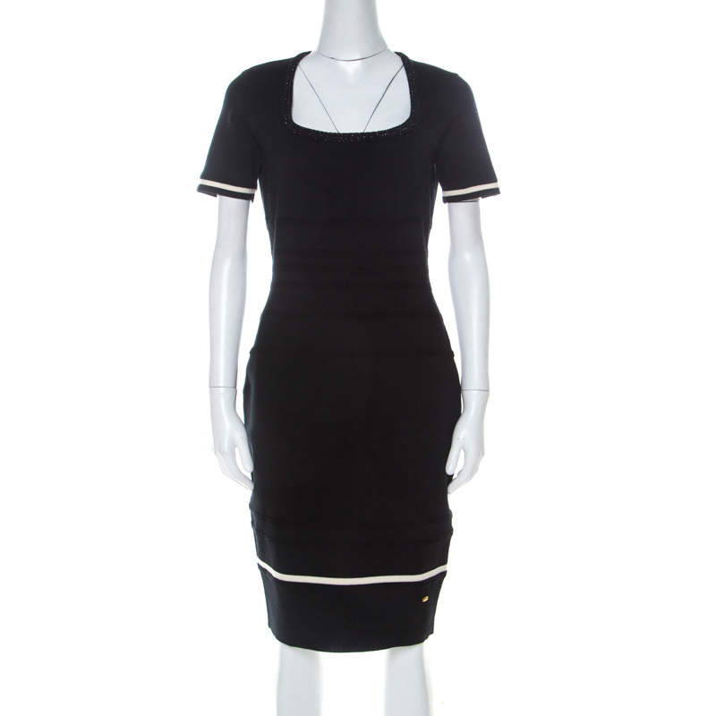 Escada Black Stretch Wool Scoop Neck Sahkyo Bodycon Dress S