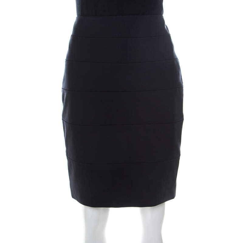 Escada Navy Blue Stretch Crepe Panelled Pencil Skirt M 