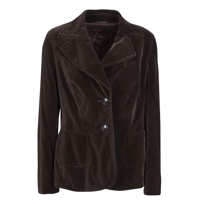 Escada Brown Velvet Top Stitch Detail Blazer M