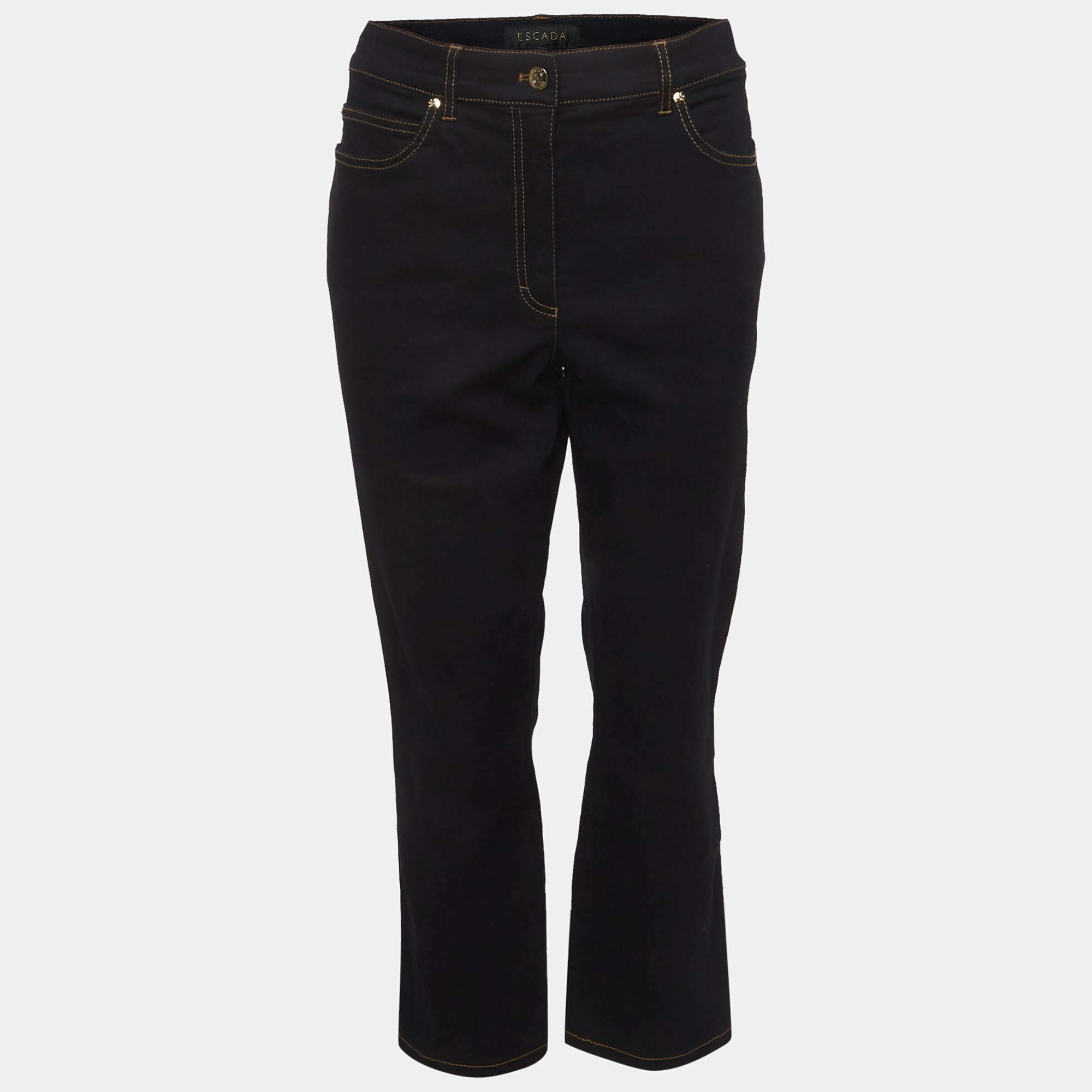 Pre Owned Escada Dark Blue Stretch Denim Straight Fit Jeans L/Waist 35"