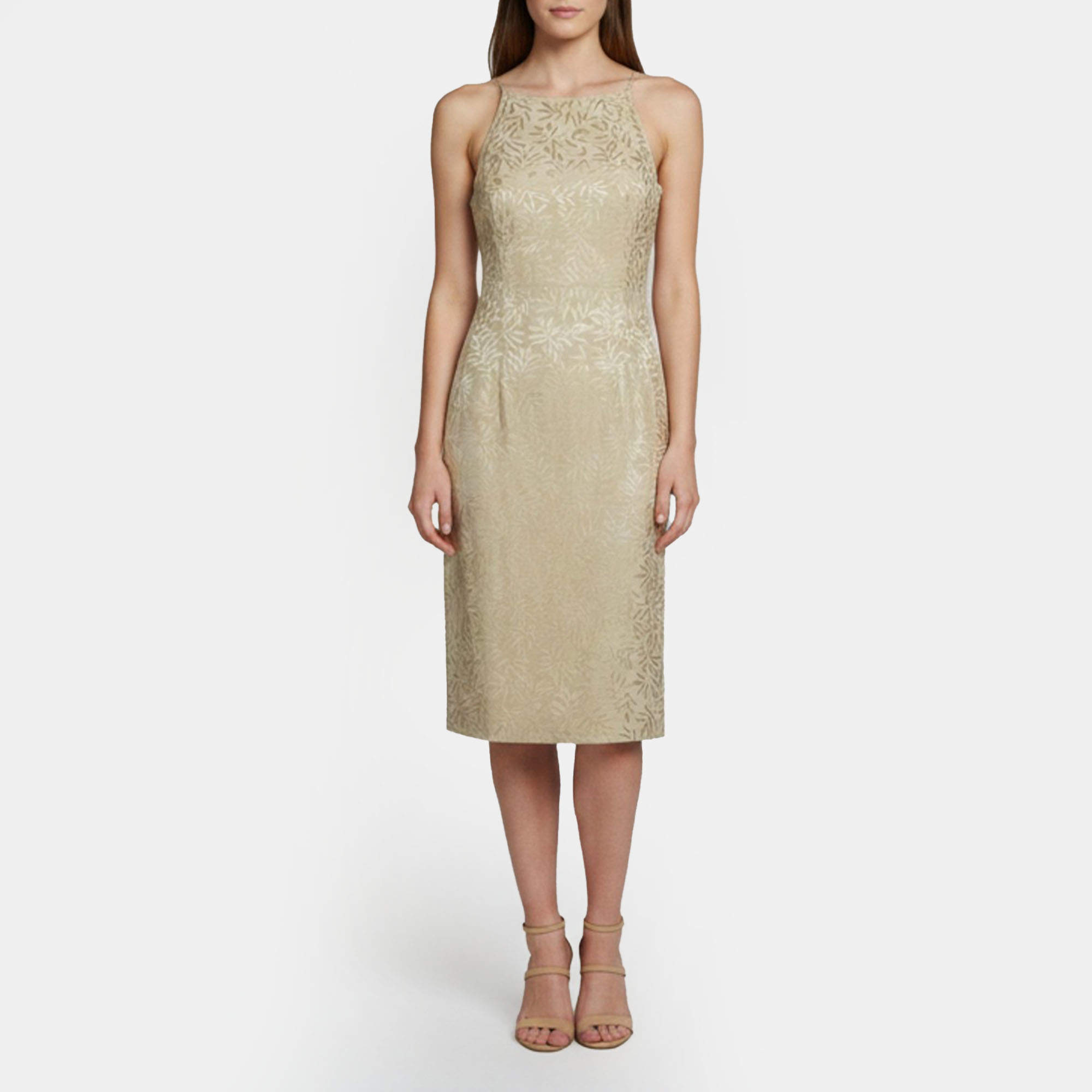 Pre Owned Escada Margaretha Ley Beige Jacquard Halter Neck Long Dress M