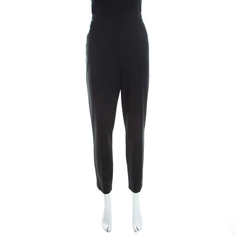 Escada Black Crepe Pintuck Detail Tapered Tonisa Trousers XL
