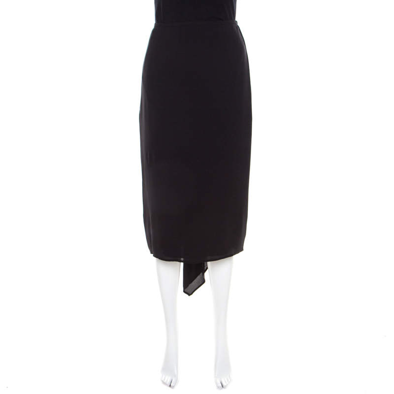 Pre Owned Escada Black Silk Ruched Back Asymmetric Pencil Skirt M