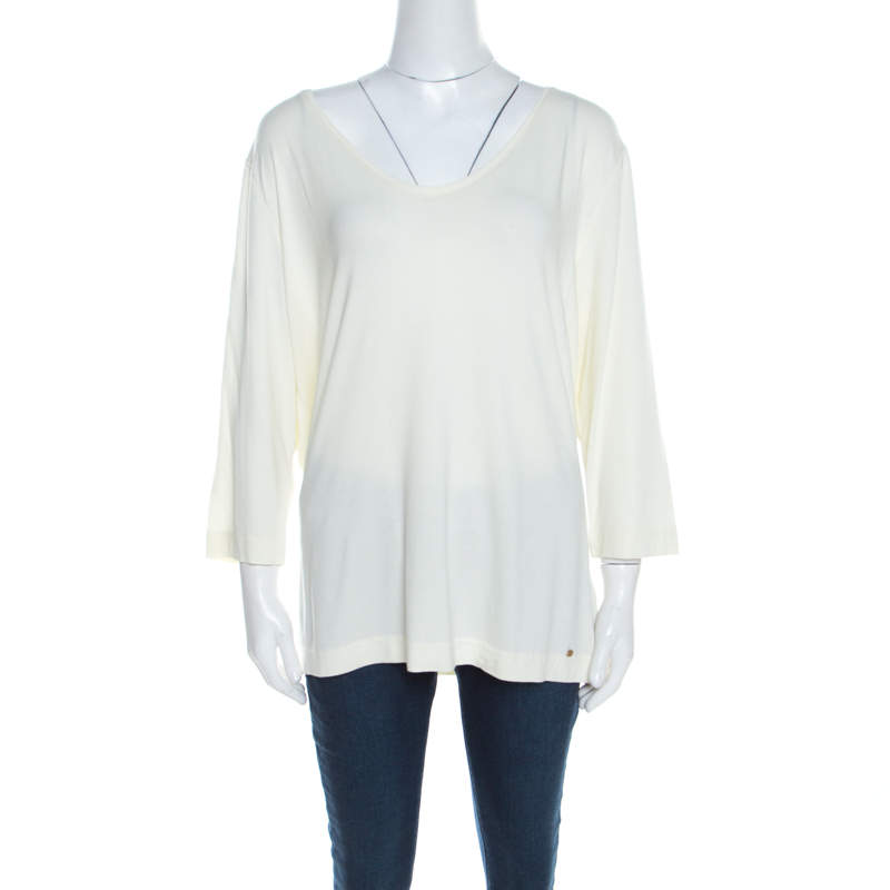 Pre Owned Escada Buttercream Stretch Knit Long Sleeve Jersey Top XXL 