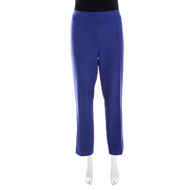 Escada Ink Blue Crepe Stretch Tapered Tineka Trousers XL