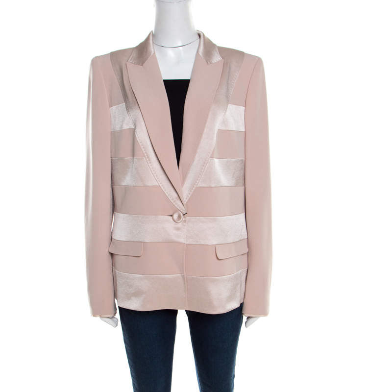 Escada Blush Pink Crepe Paneled Single Button Birma Blazer XL