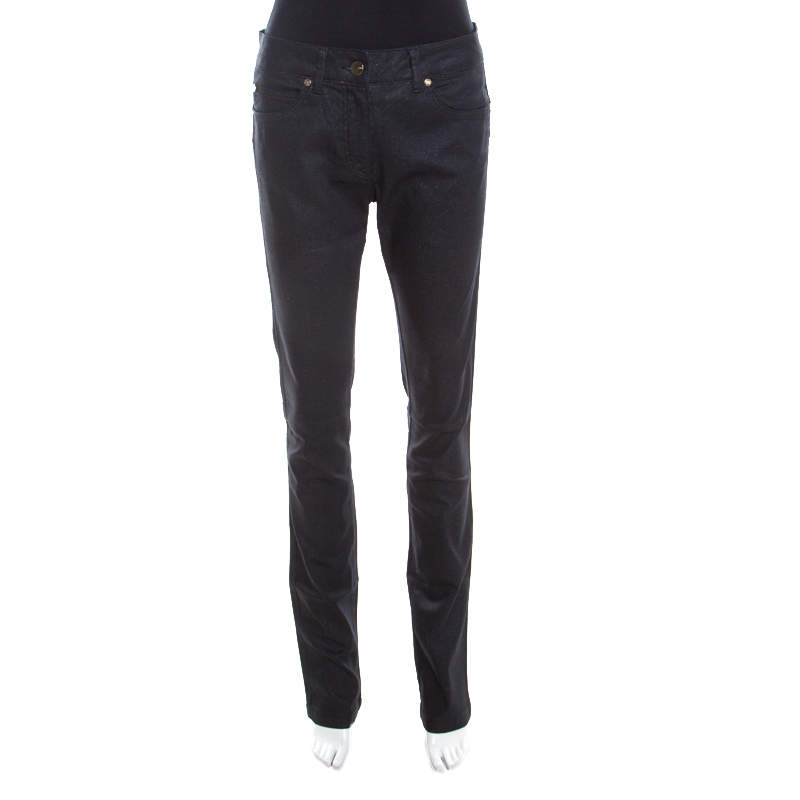 Pre Owned Escada Black Glitter Denim High Rise Straight Leg Jeans M