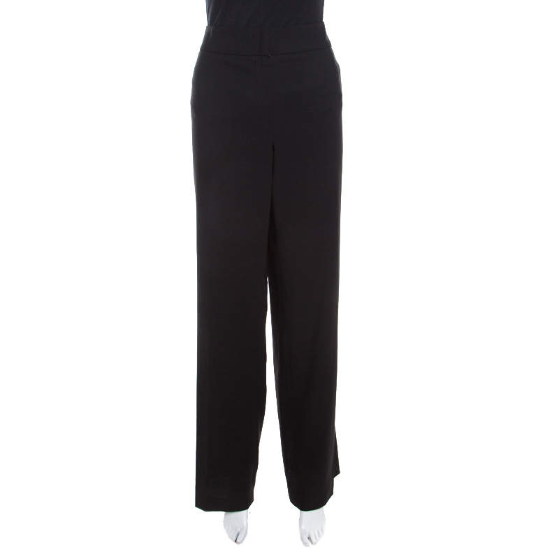 Pre Owned Escada Black Textured Wool and Silk High Waist Tanja Trousers XL