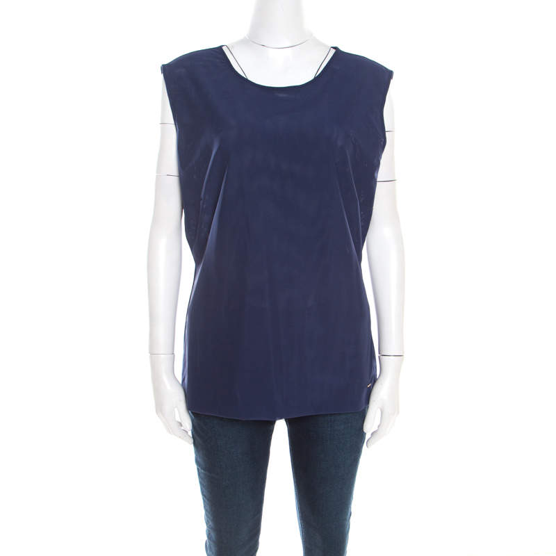 Escada Sapphire Blue Mesh Sleeveless Egle Blouse L