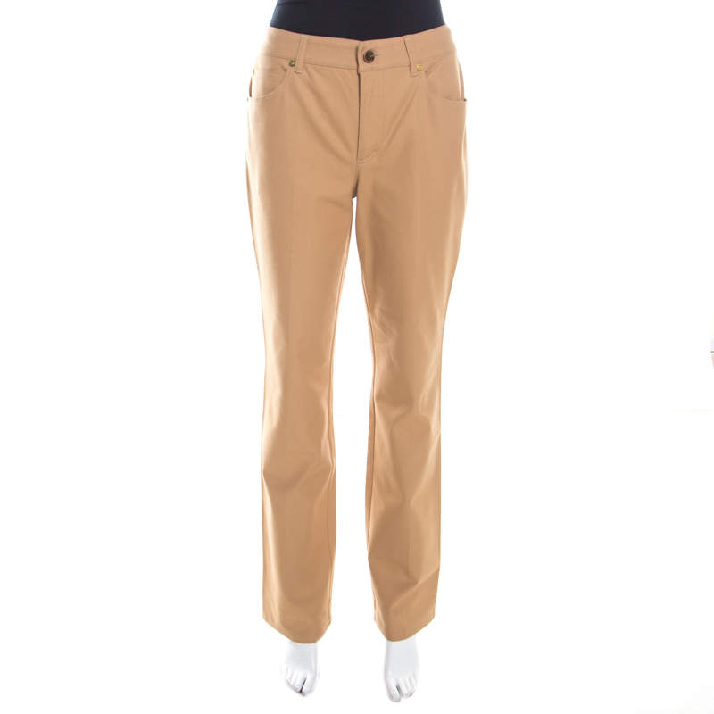 Pre Owned Escada Brass Brown Stretch Denim High Rise Straight Leg Tessa Jeans M