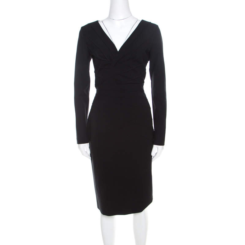 Pre Owned Escada Black Stretch Crepe Pintuck Detail Dinore Sheath Dress M