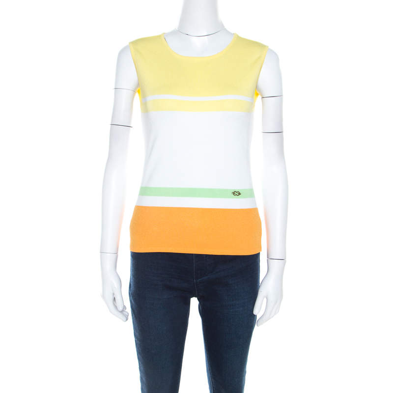 Escada Multi Colour Striped Knit Sleeveless Top M 