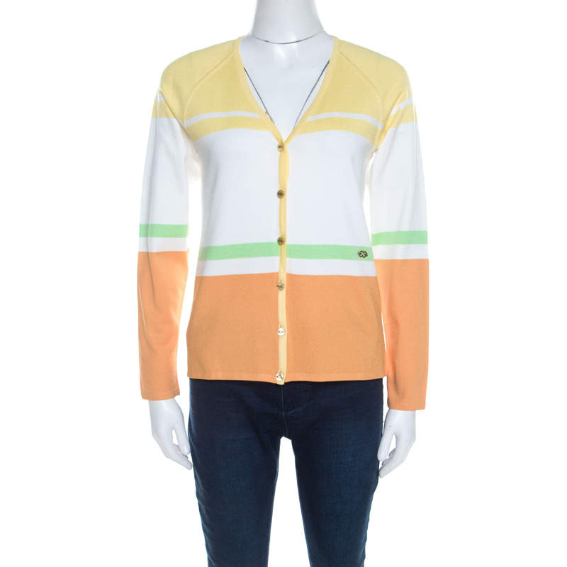 Escada Multicolor Rib Knit Button Front Cardigan M