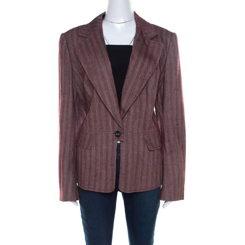 Escada Burgundy Wool and Silk Blend Single Button Blazer XL