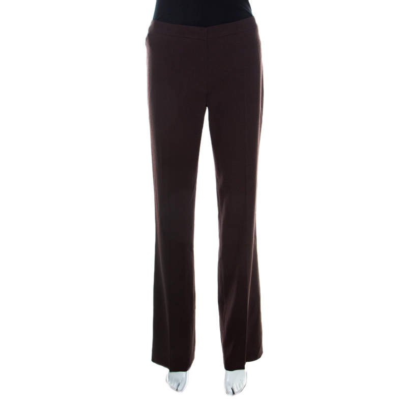 Escada Dark Brown Wool Crepe Wide Leg Trousers S