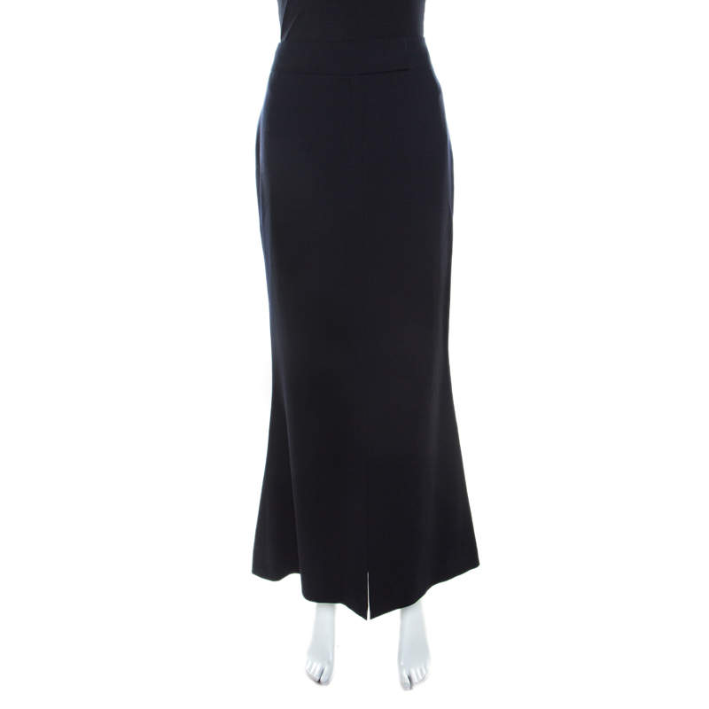 Pre Owned Escada Navy Blue Wool Crepe Front Slit Detail Midi Skirt M