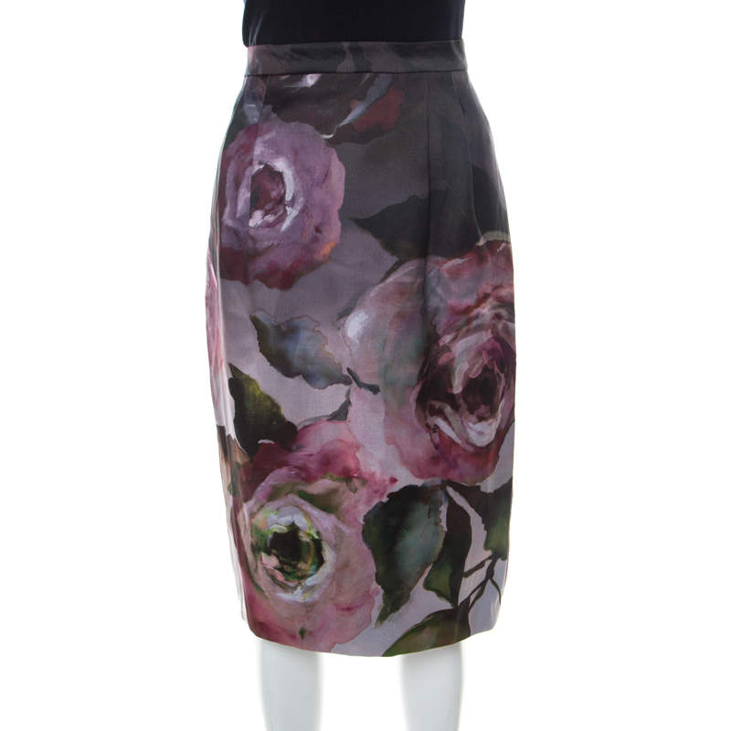 Escada Multicolor Floral Print Knee Length Sheath Skirt M