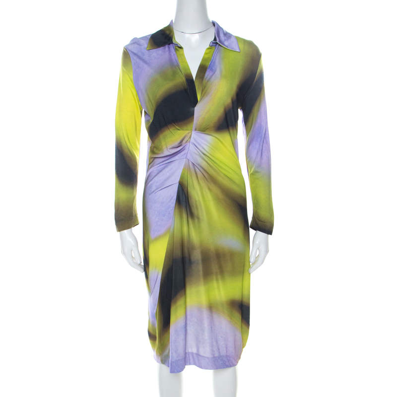 Escada Multicolor Fantasy Print Jersey Pleat Front Etiennise Dress M