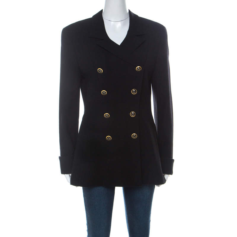 Pre Owned Escada by Margaretha Ley Vintage Black Wool Double Breasted Jacket M 