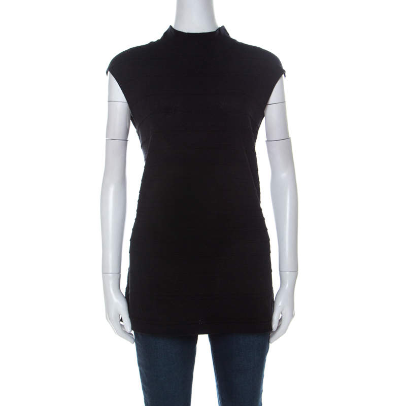 Pre Owned Escada Black Knit High Neck Sleeveless Top L