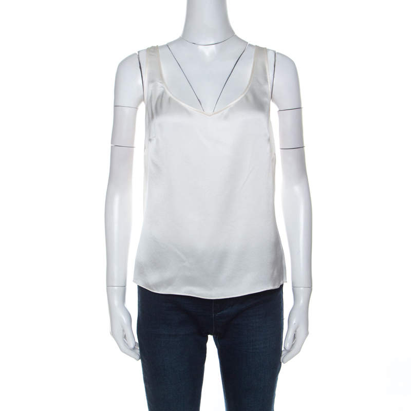 Pre Owned Escada Off White Silk Sleeveless Top L