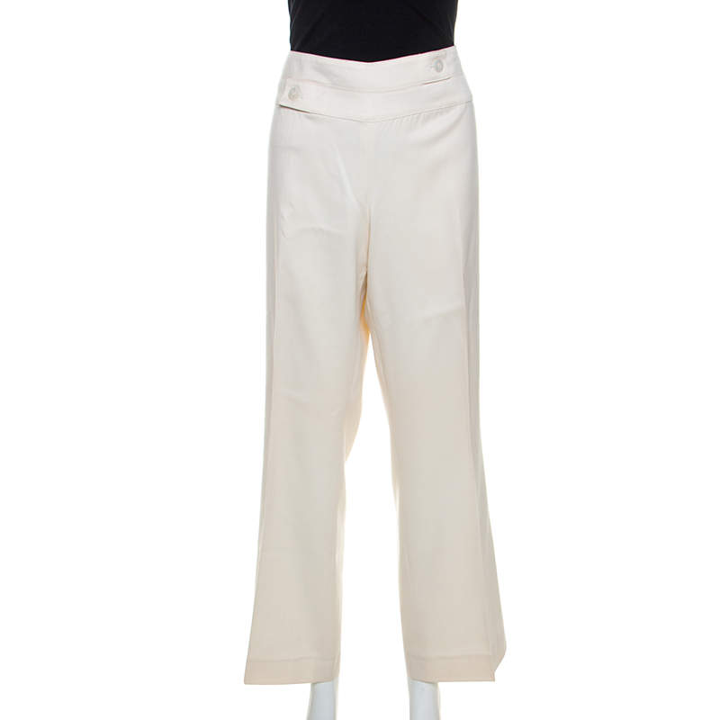 Escada Off White Virgin Wool Wide Leg Trousers XL