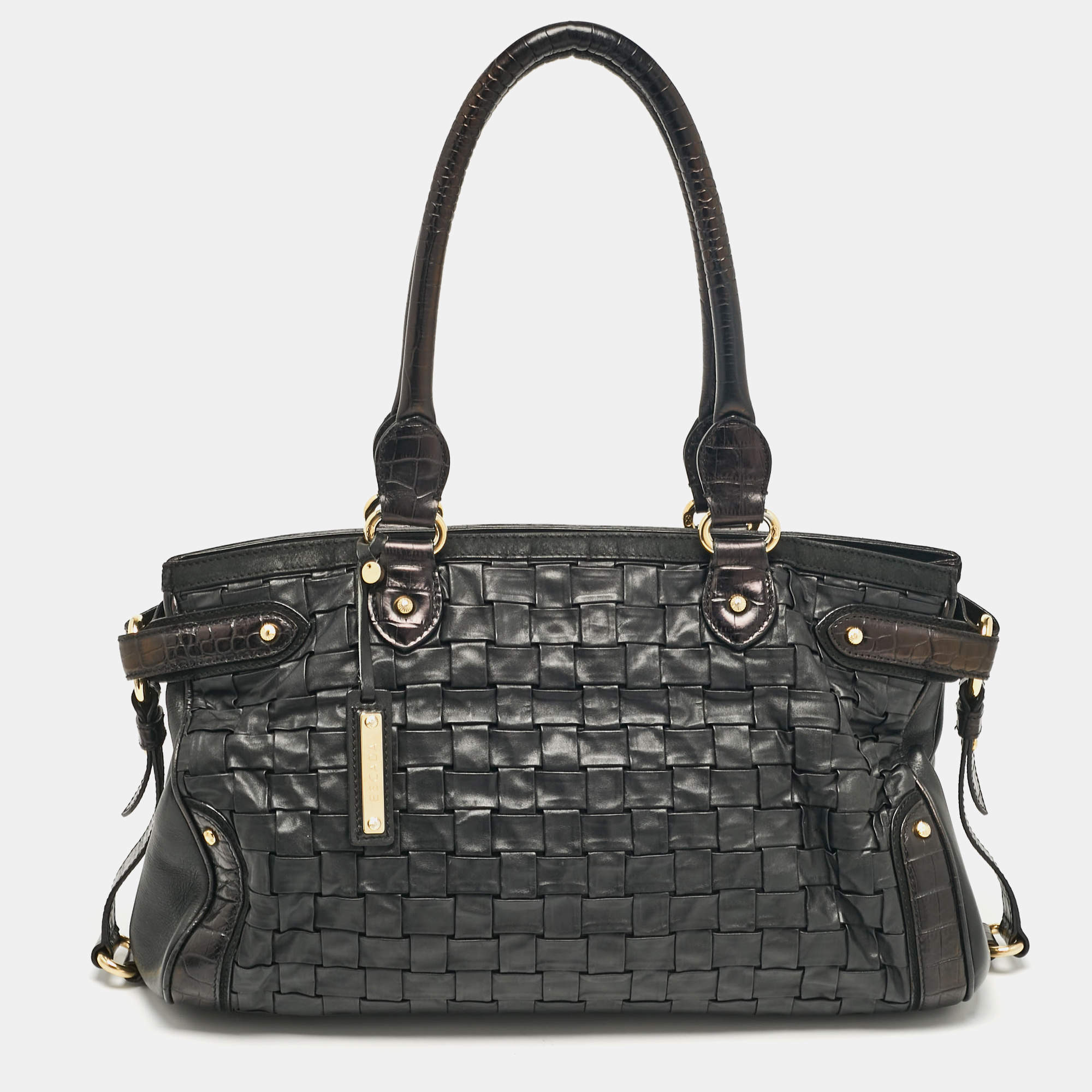 Escada Black Woven Leather Horizontal Margaretha Tote