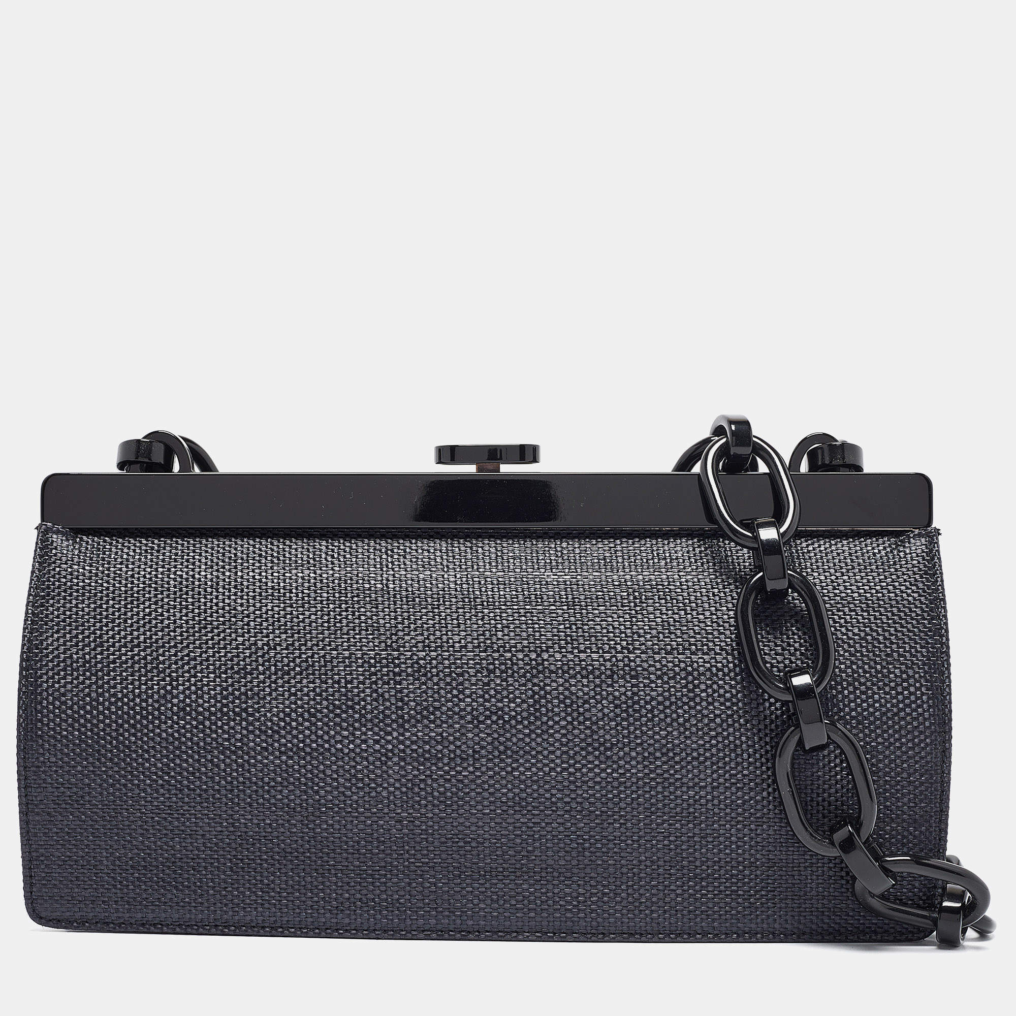 Pre Owned Escada Navy Blue Raffia Frame Chain Shoulder Bag