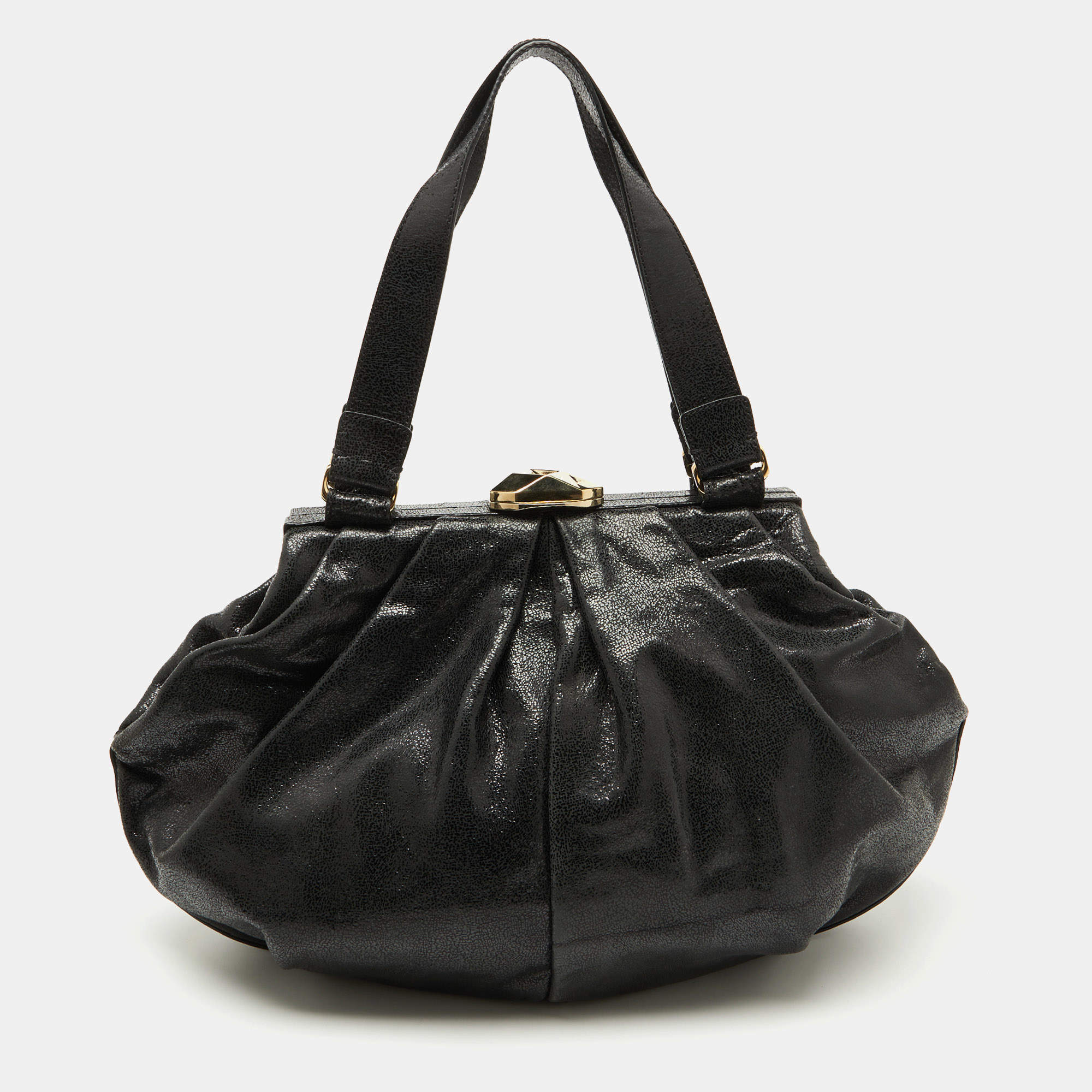 Escada Black Leather Frame Satchel