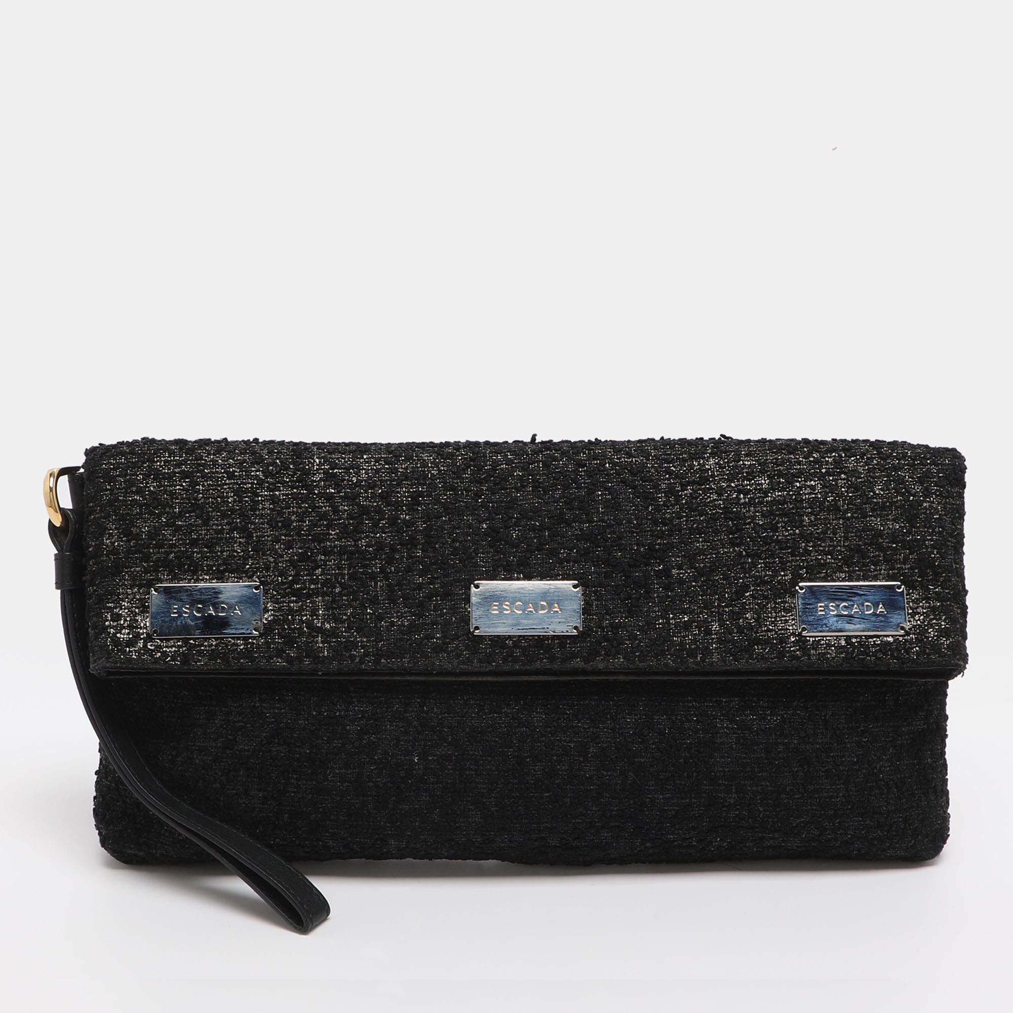 Pre Owned Escada Tricolor Tweed Wristlet Clutch