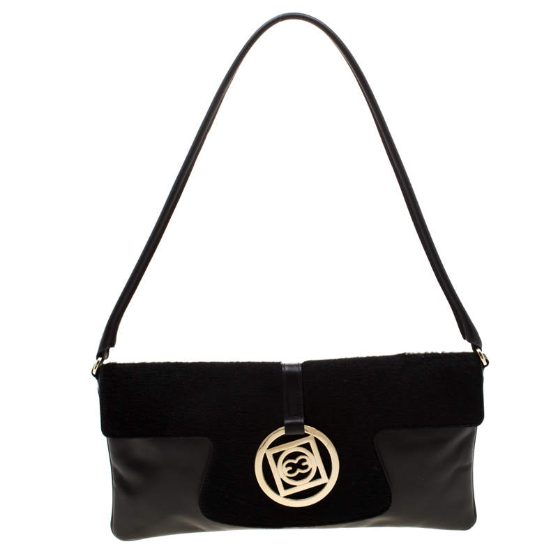 Pre Owned Escada Black Leather and Calfhair Shoulder Bag
