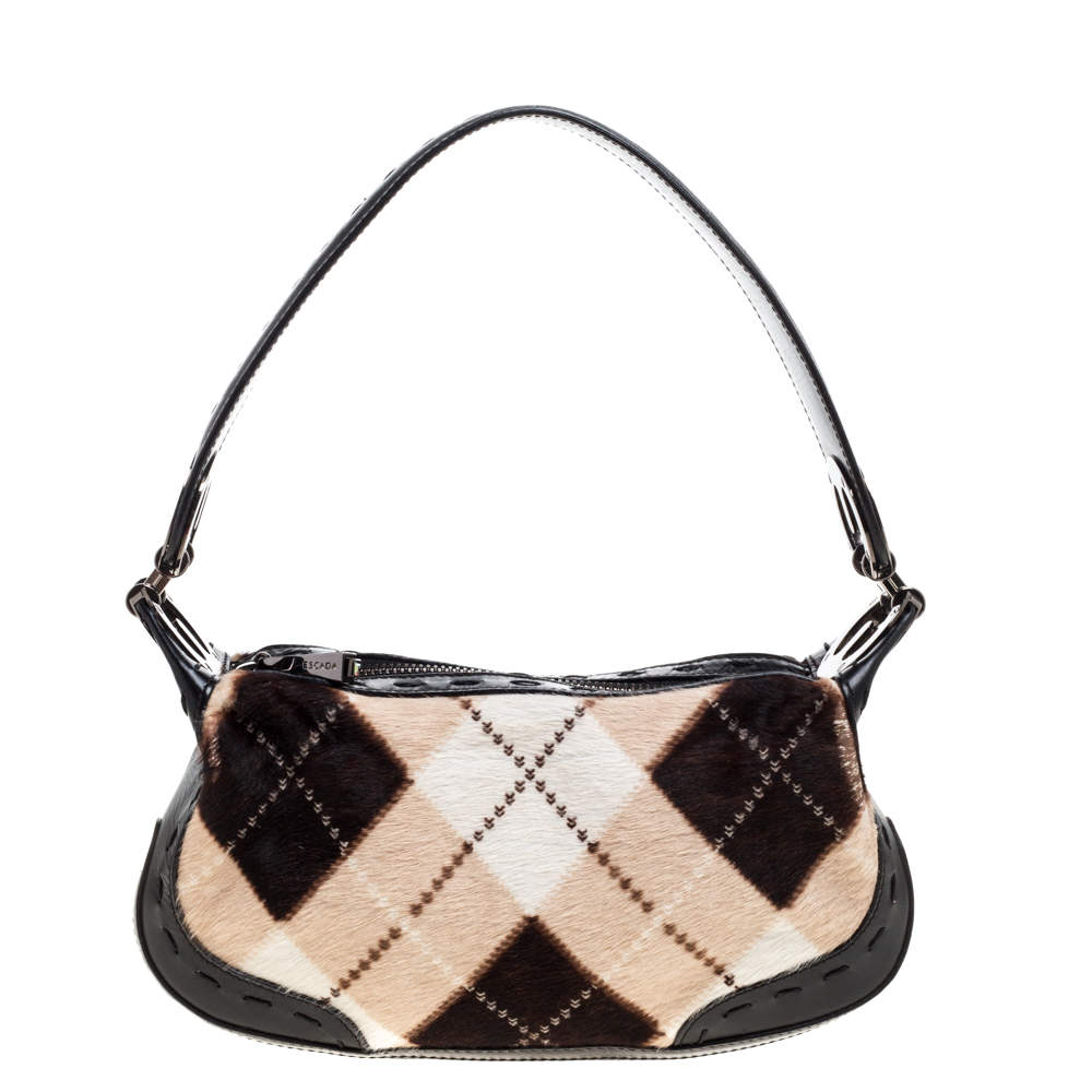 Pre Owned Escada Black/Multicolor Calfhair and Leather Shoulder Bag