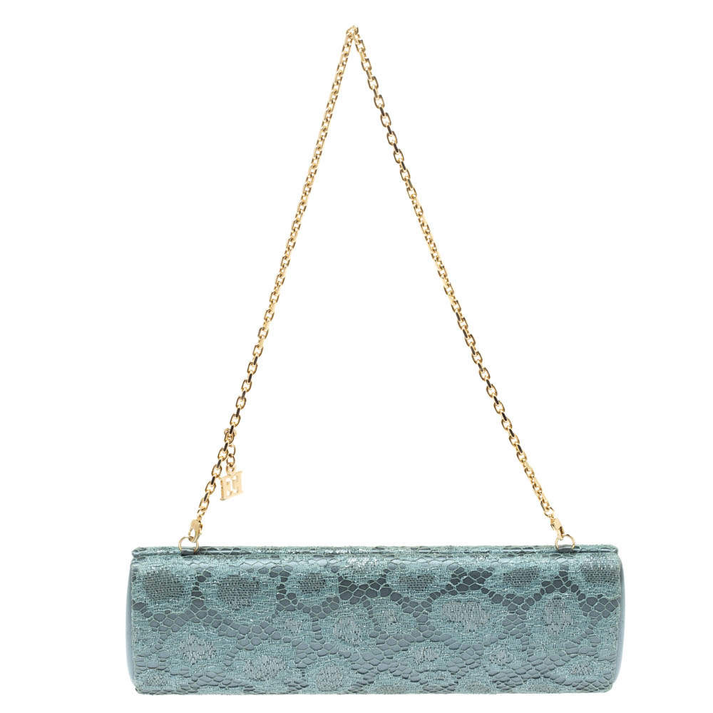 Pre Owned Escada Powder Blue Lace and Satin Chain Clutch