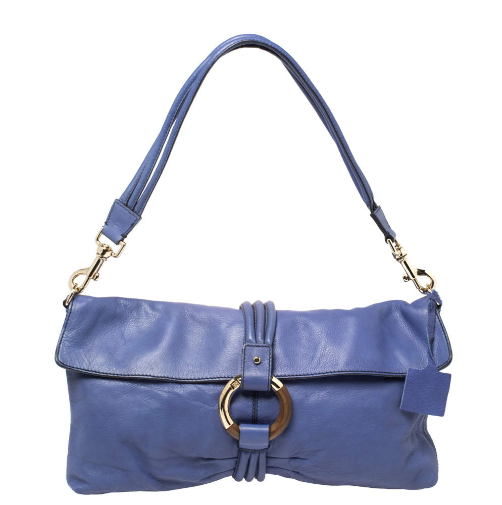 Pre Owned Escada Purple Leather Flap Shoulder Bag