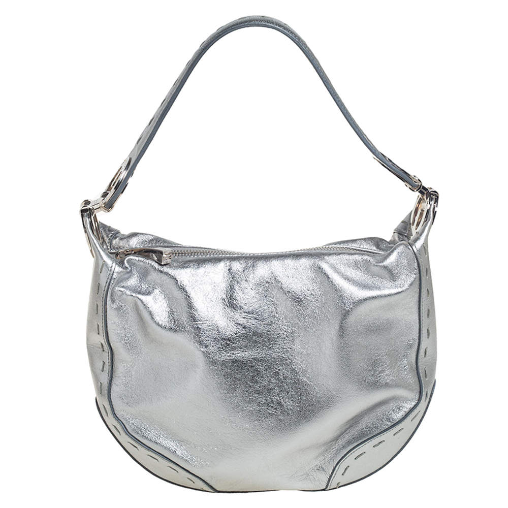 Pre Owned Escada Metallic Silver Leather Hobo