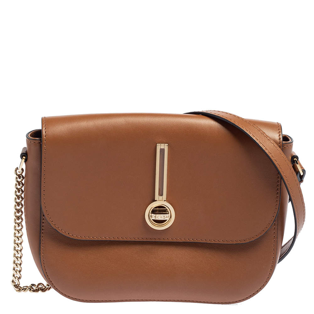 Pre Owned Escada Brown Leather Flap Crossbody Bag