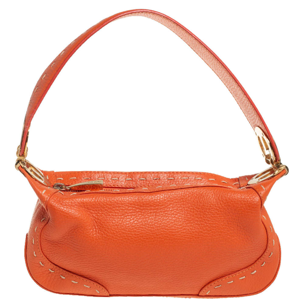 Pre Owned Escada Orange Leather Eluna Baguette Shoulder Bag