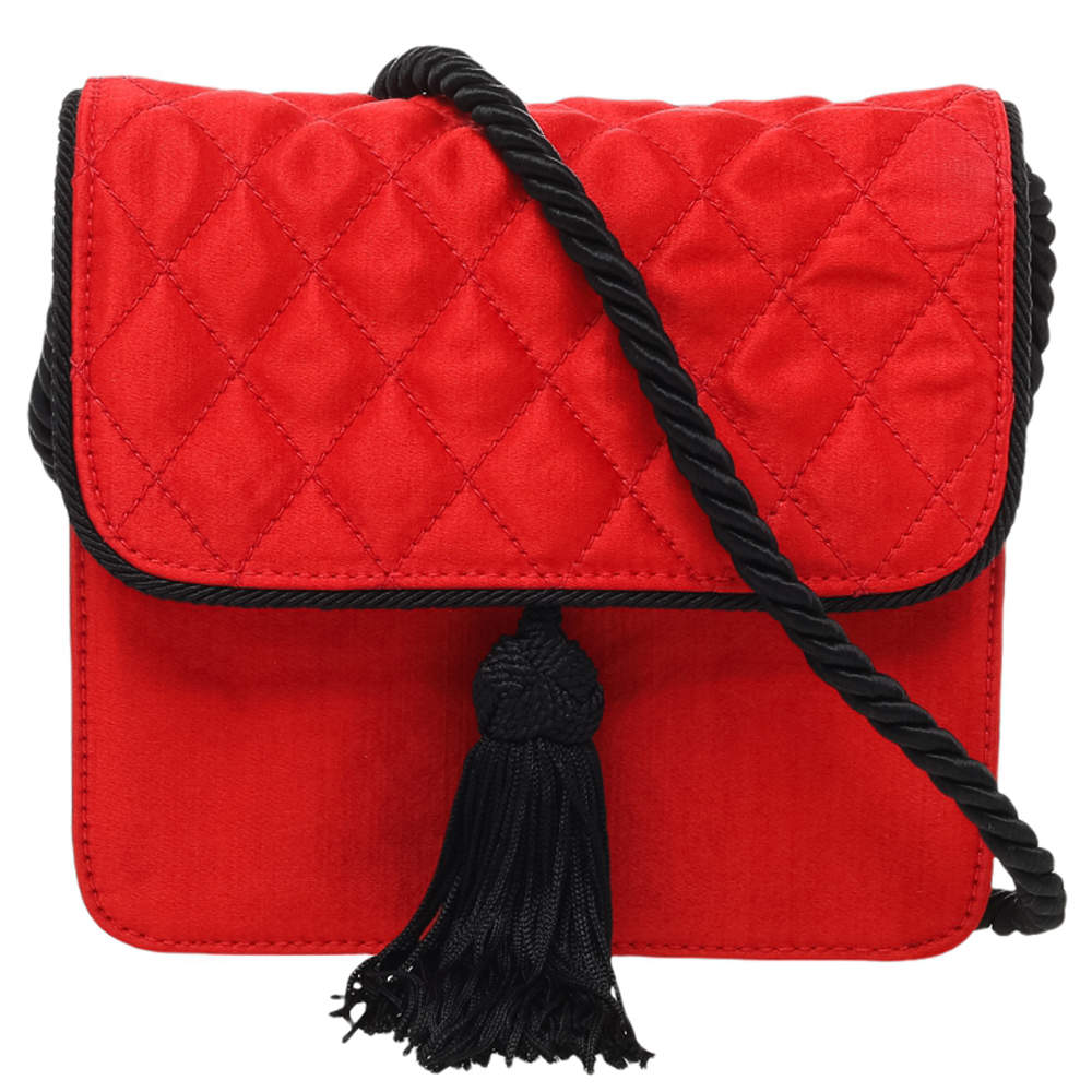 Escada Red Quilted Satin Flap Shoulder Bag