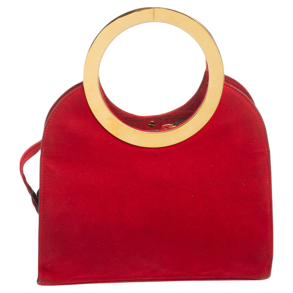 Escada Red Suede Metal Handle Bag