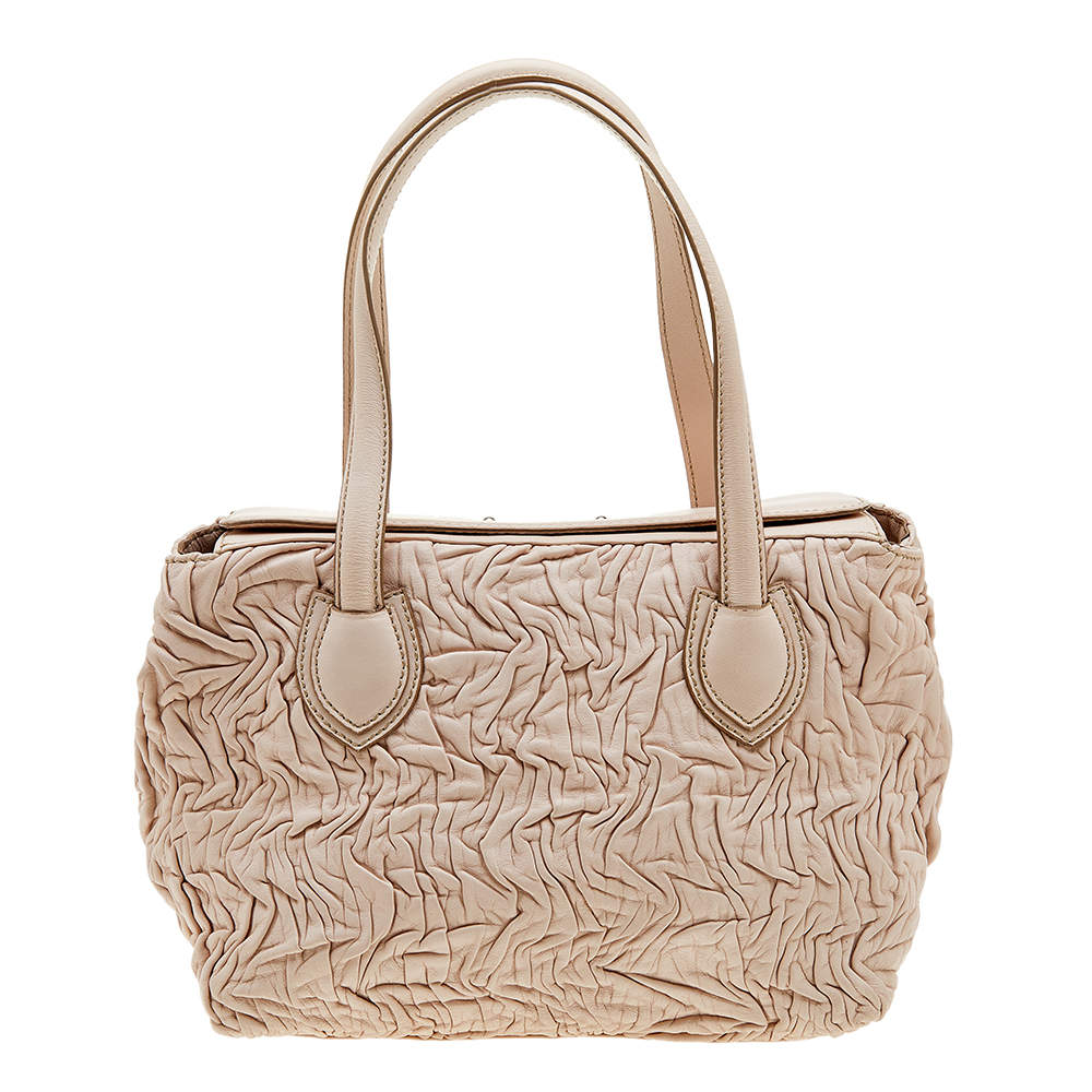 Pre Owned Escada Powder Pink Pleated Leather Satchel