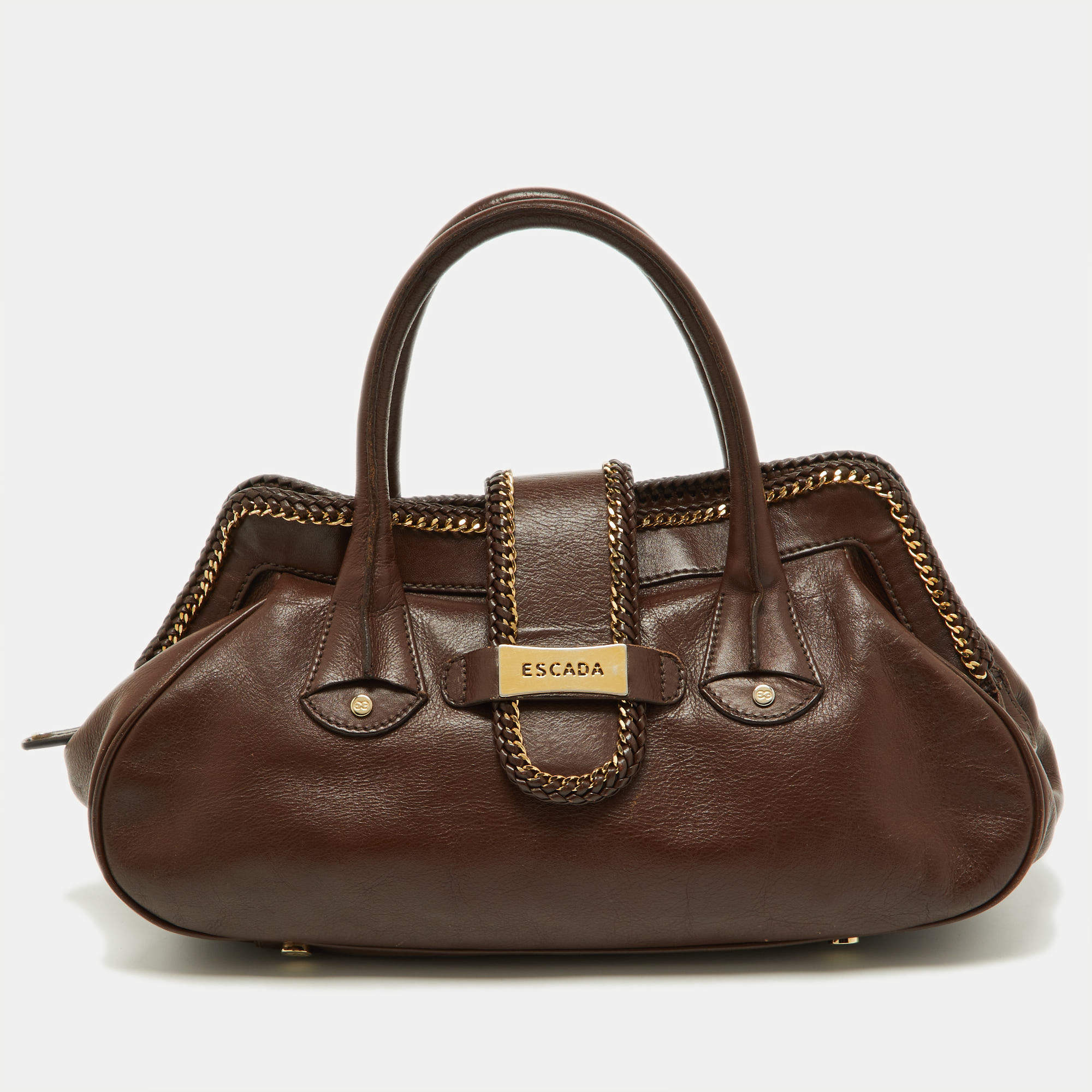 Pre Owned Escada Brown Leather Chain Satchel