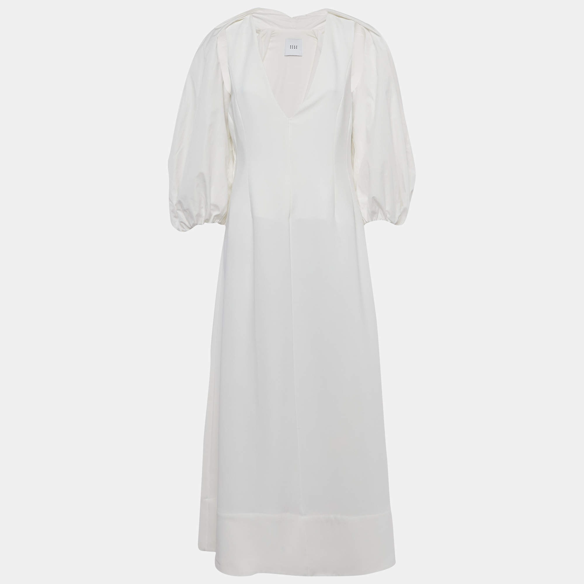 Pre Owned Esse Studio White Crepe Cotton Supine Cut-Out Cady Maxi Dress M