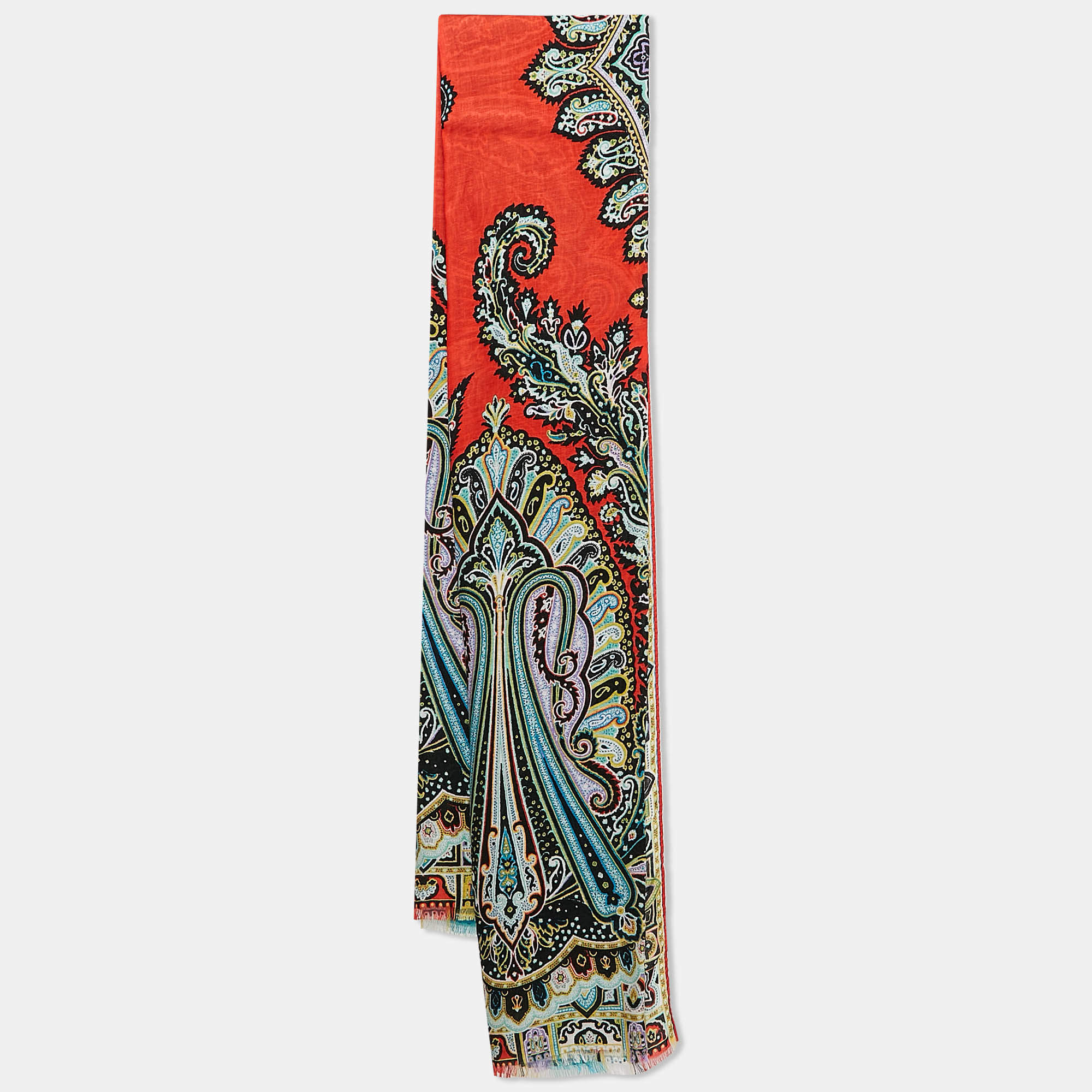 Pre Owned Etro Multicolor Paisley Print Modal Blend Scarf 