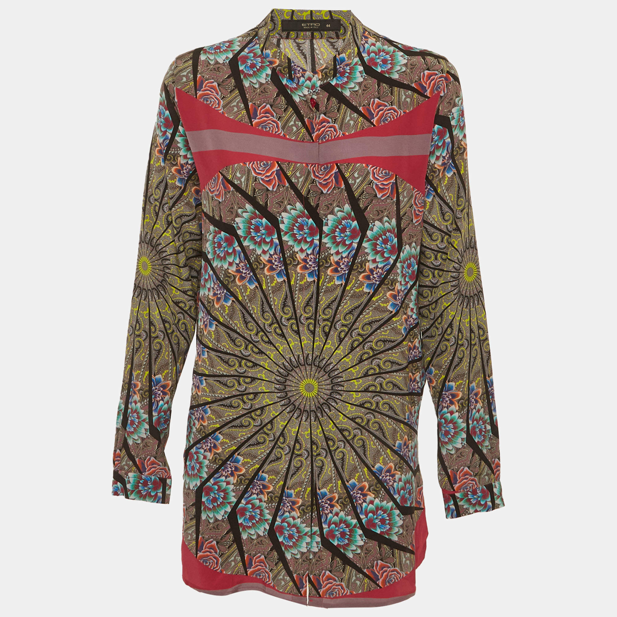 Pre Owned Etro Multicolor Printed Silk Mandarin Collar Blouse M