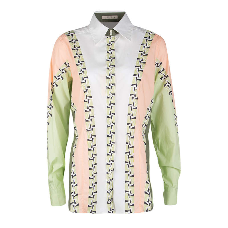 Etro Colorblock Printed Cotton Long Sleeve Button Front Shirt M