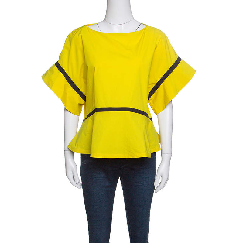yellow boat neck blouse